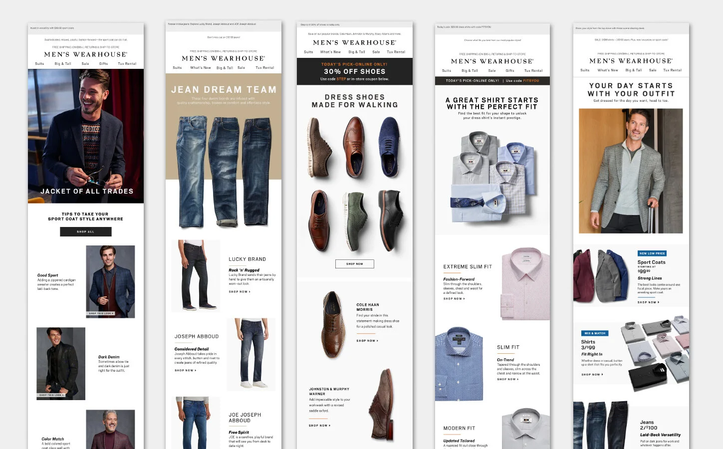 Editorial Email Campaigns for Men’s Wearhouse were made using a style guide for each season.