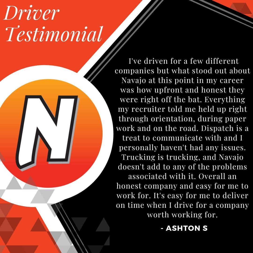 Ashton, thank you for your hard work and dedication. Your kind words towards our recruiters and dispatchers are much appreciated.

#NavajoExpressInc #Denver #Colorado #trucking #trucks #truck #trucker #truckdriver #truckinglife #trucklife #trucksofin
