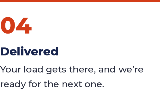 Step 04 of a process: Delivered, indicating the load is completed and ready for the next one.