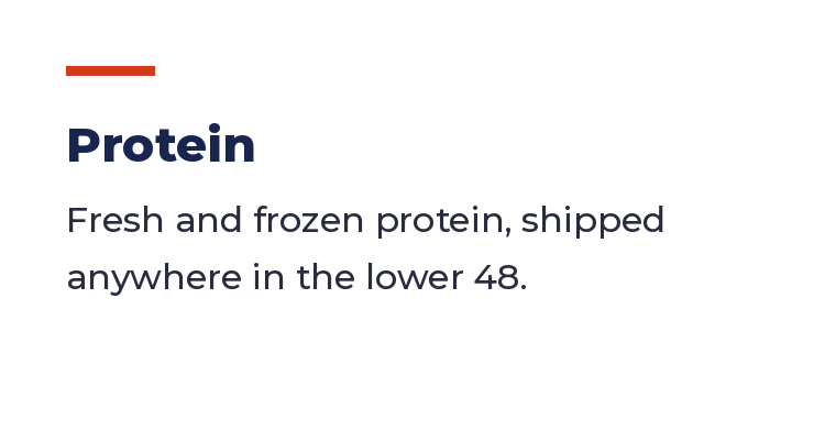 Text describing protein options, stating fresh and frozen protein is shipped anywhere in the lower 48 states.
