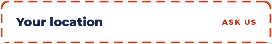A website header with the text 'Your location' in bold navy blue font and 'ASK US' in red font on a white background with dashed red border.