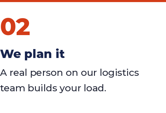 Text with logistics plan details, including a large red '02' and the phrase 'We plan it' with additional description on logistics team support.
