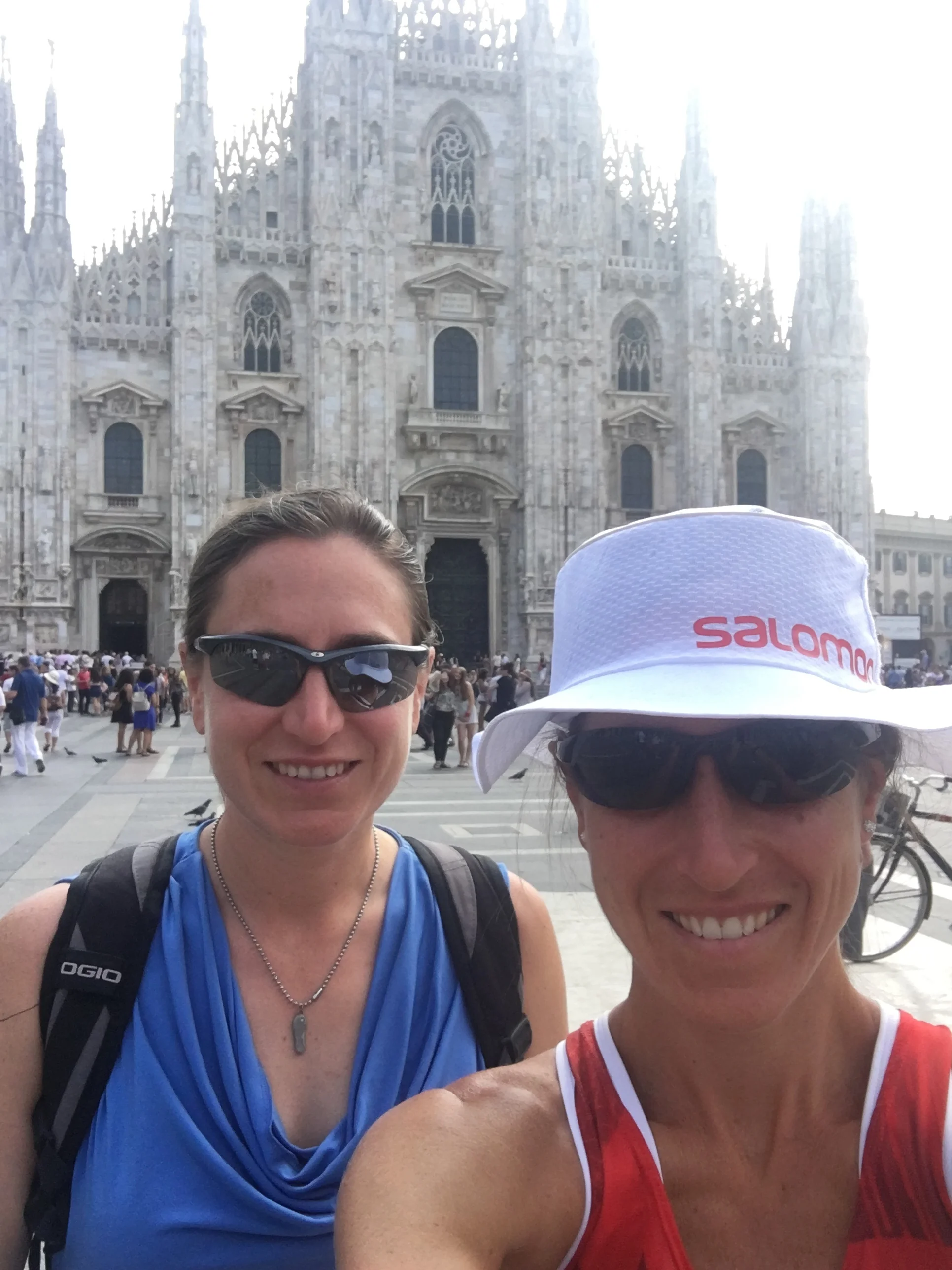 Exploring Milan! Unfortunately we were not allowed in the church in the background as my running attire was “too revealing”.