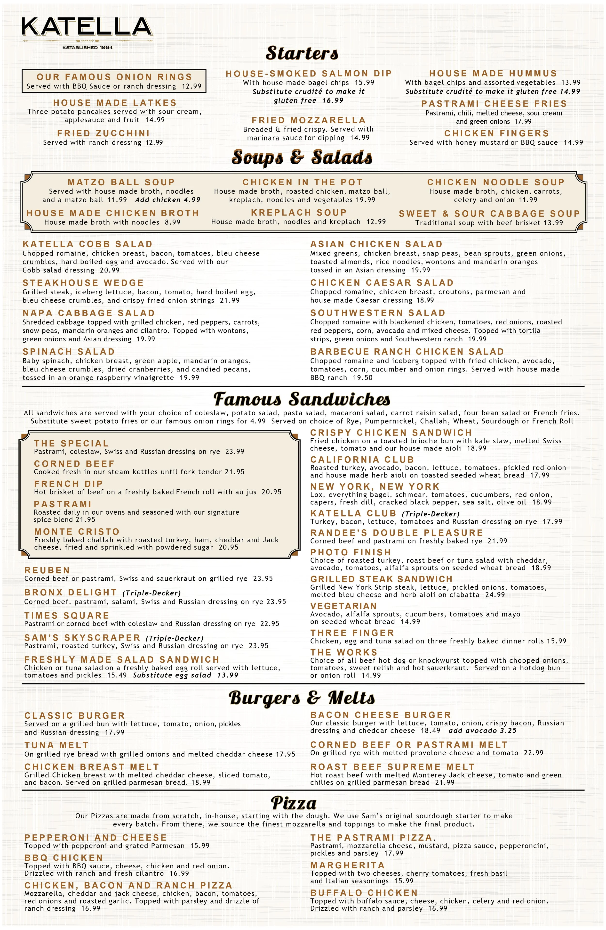 Restaurant Menu — Katella Bakery, Deli, Restaurant