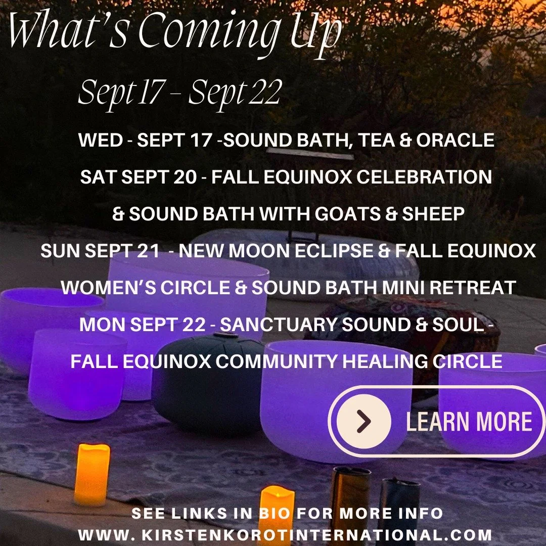 What's coming up: Links for all classes and events are on link in my bio to linktree

Starting Tmrw I'm back for Fall Session Classes at Calabasas Community Center monthly sign ups open for all my sound baths &amp; Full Moon Circles under Adult Speci
