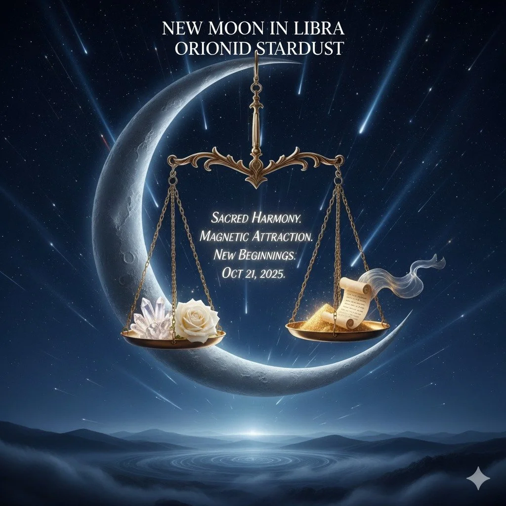 This New Moon in Libra on Tues October 21, 2025 is an exquisite and potent moment of alignment. 

The Sun and Moon unite to offer a powerful reset in all our relationships :
❤️ Romantic partnerships
👯&zwj;♀️ Friendships
💼 Work dynamics
🧘&zwj;♀️ Es