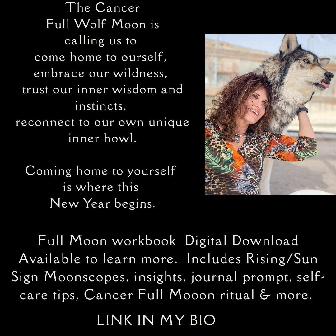 Happy Full Wolf Moon in Cancer, the first full moon of the new year. 

This moon is calling you to come home to yourself, embrace your inner wolf wildness, intuitive inner wisdom and instincts and to reconnect to that inner howl. 

This is not just a