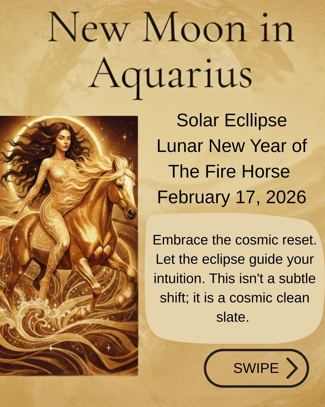 The wait is over&mdash;the portal is openIng 🌑🔥 Feb 17th 

This New Moon isn't just a monthly reset; it&rsquo;s a **Total Solar Eclipse in Aquarius** colliding with the rare, 60-year return of the **Fire Horse**. We are officially entering a high-v