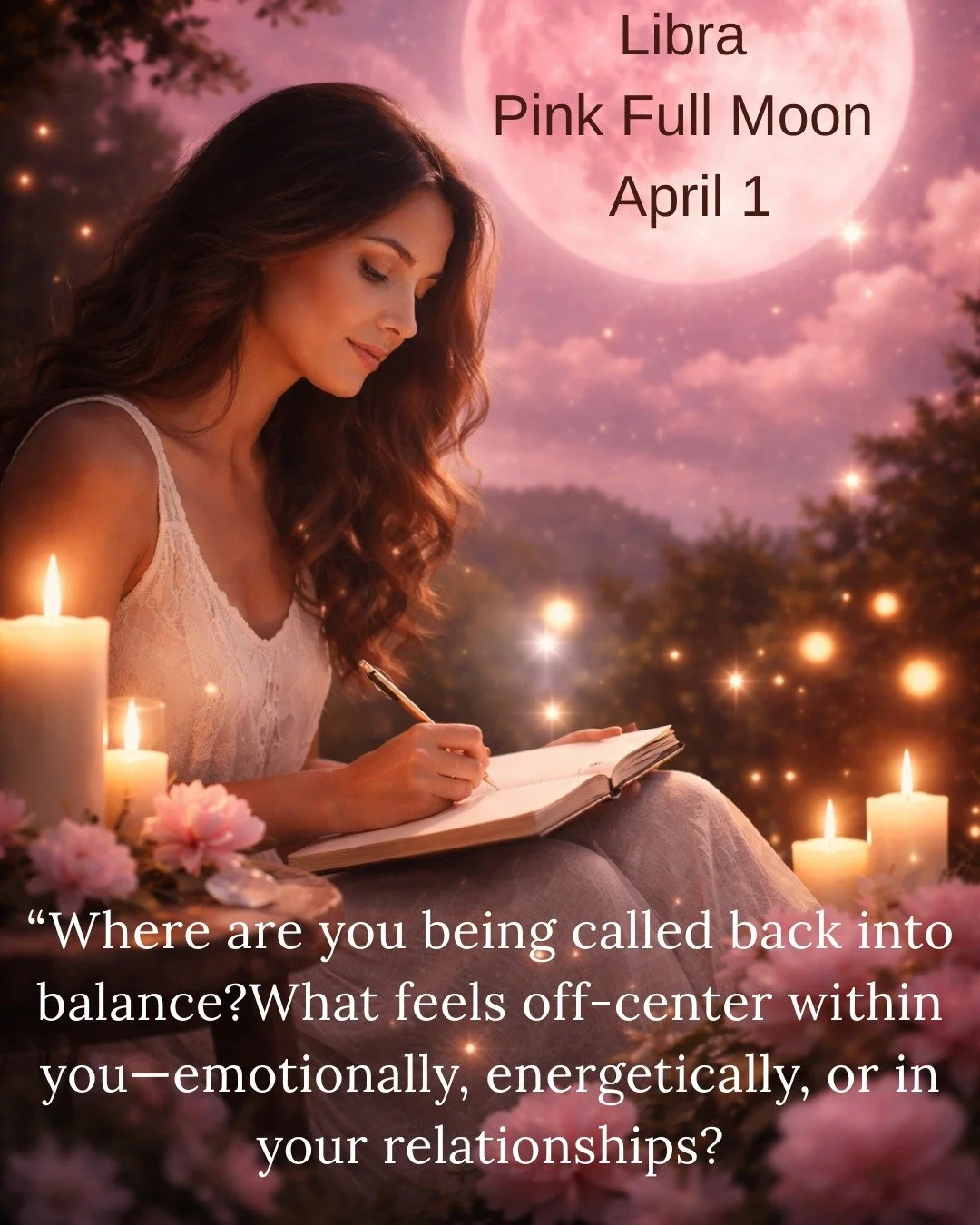 Swipe for Rising Sign journal prompts

**Pink Full Moon in Libra: Finding Your Sacred Equilibrium** 🌸✨

On **April 1, 2026**, the **Pink Full Moon in Libra** reaches its peak, illuminating the sky with a profound moment of awareness, balance, and em