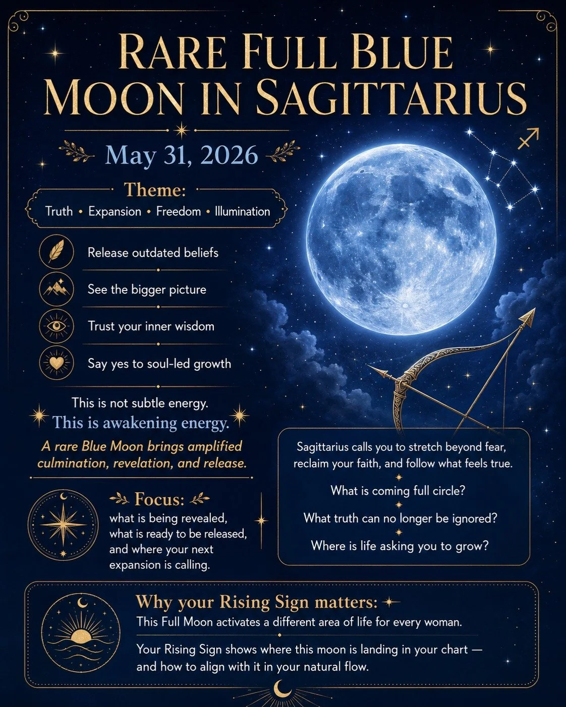 Tonight&rsquo;s Rare Full Blue Moon in Sagittarius is here to illuminate what can no longer be ignored, help you release what no longer aligns, and open space for deeper truth, freedom, and soul-led growth. 🌕💙✨

Simple Releasing Ritual for Tonight 