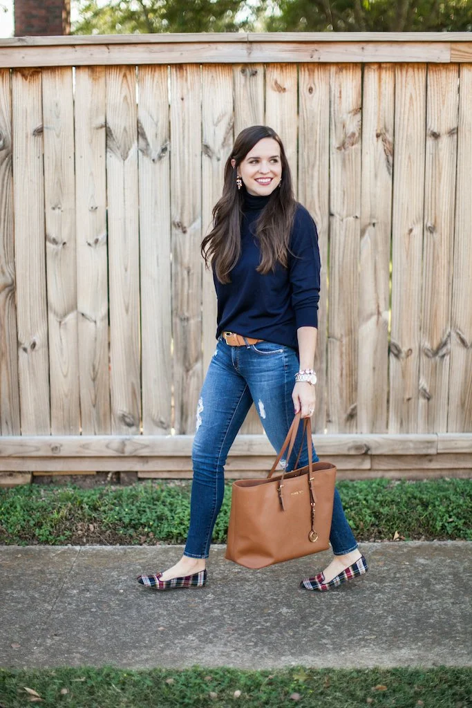 Lightweight Turtleneck & Plaid Flats