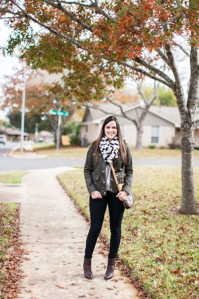 Field Jacket and Striped Infinity Scarf