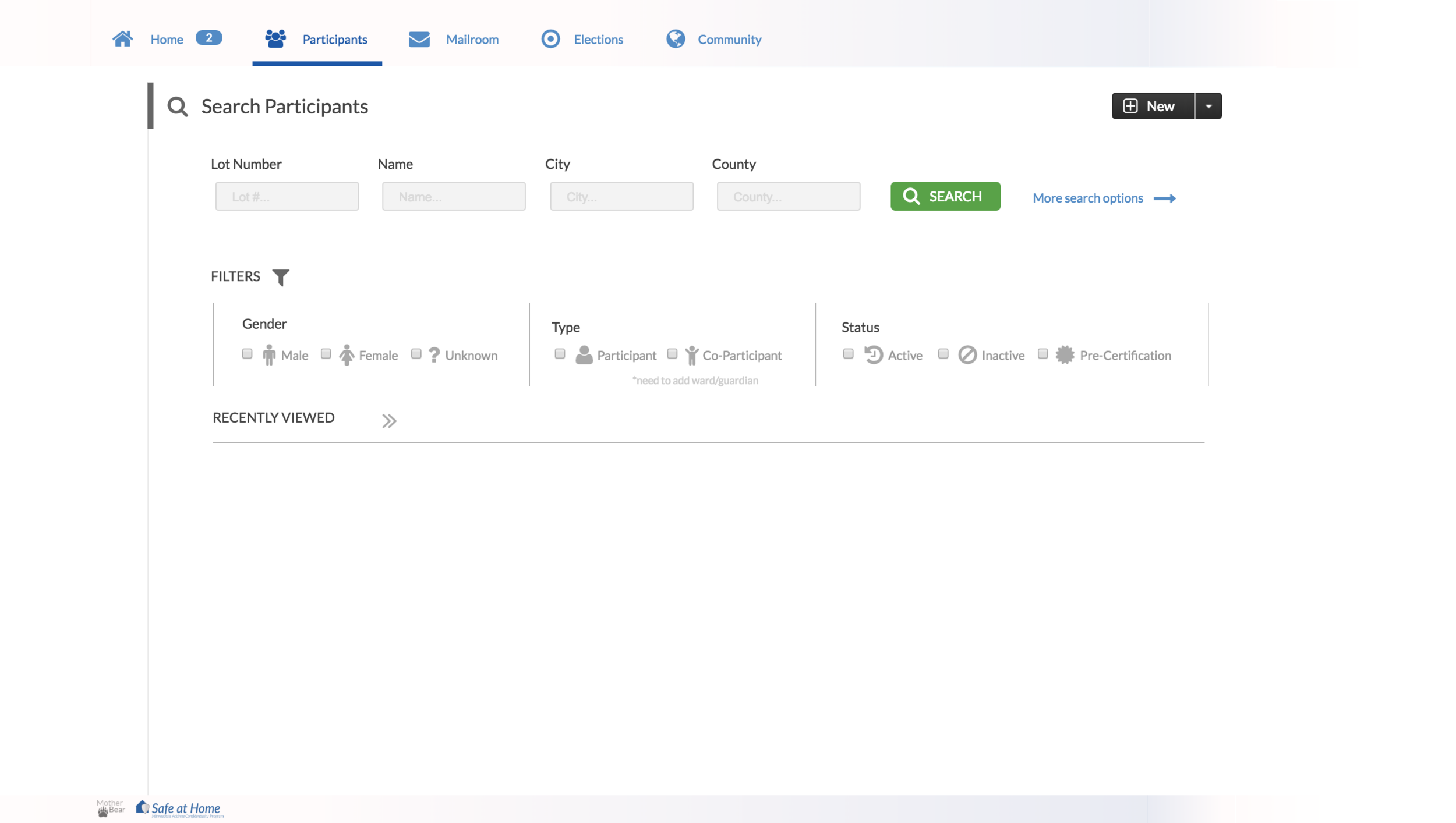 Search Participant User Interface