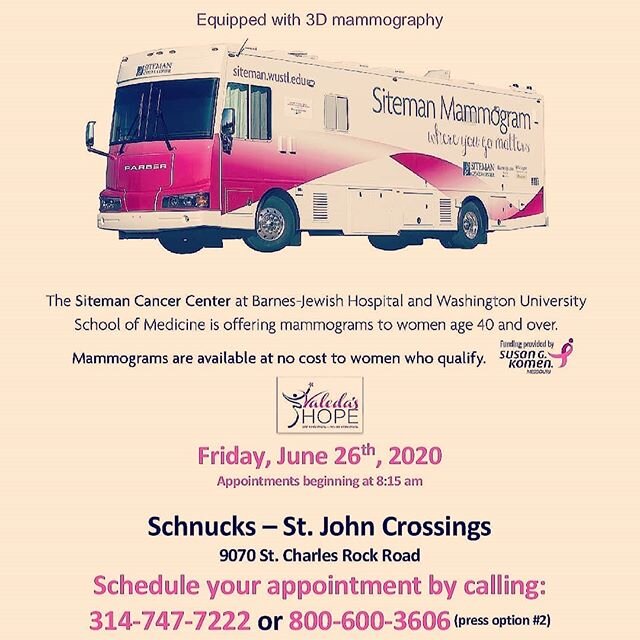 It's Mammogram Monday!!!
Let's win together!! Please make and keep your appointment!! You matter and so does your mammogram.

Call 314 747 7222 ext 2.

St.Louis is #2  in the United  States where black women are dying at a alarming rate for many reas