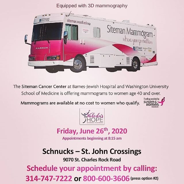 It's Mammogram Monday!!!
Let's win together!! Please make and keep your appointment!! You matter and so does your mammogram.

Call 314 747 7222 ext 2.

St.Louis is #2  in the United  States where black women are dying at a alarming rate for many reas