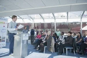 Peter Malinowski addressing the press conference announcing the NSF grant. (Photo: Terese Loeb Kreuzer)