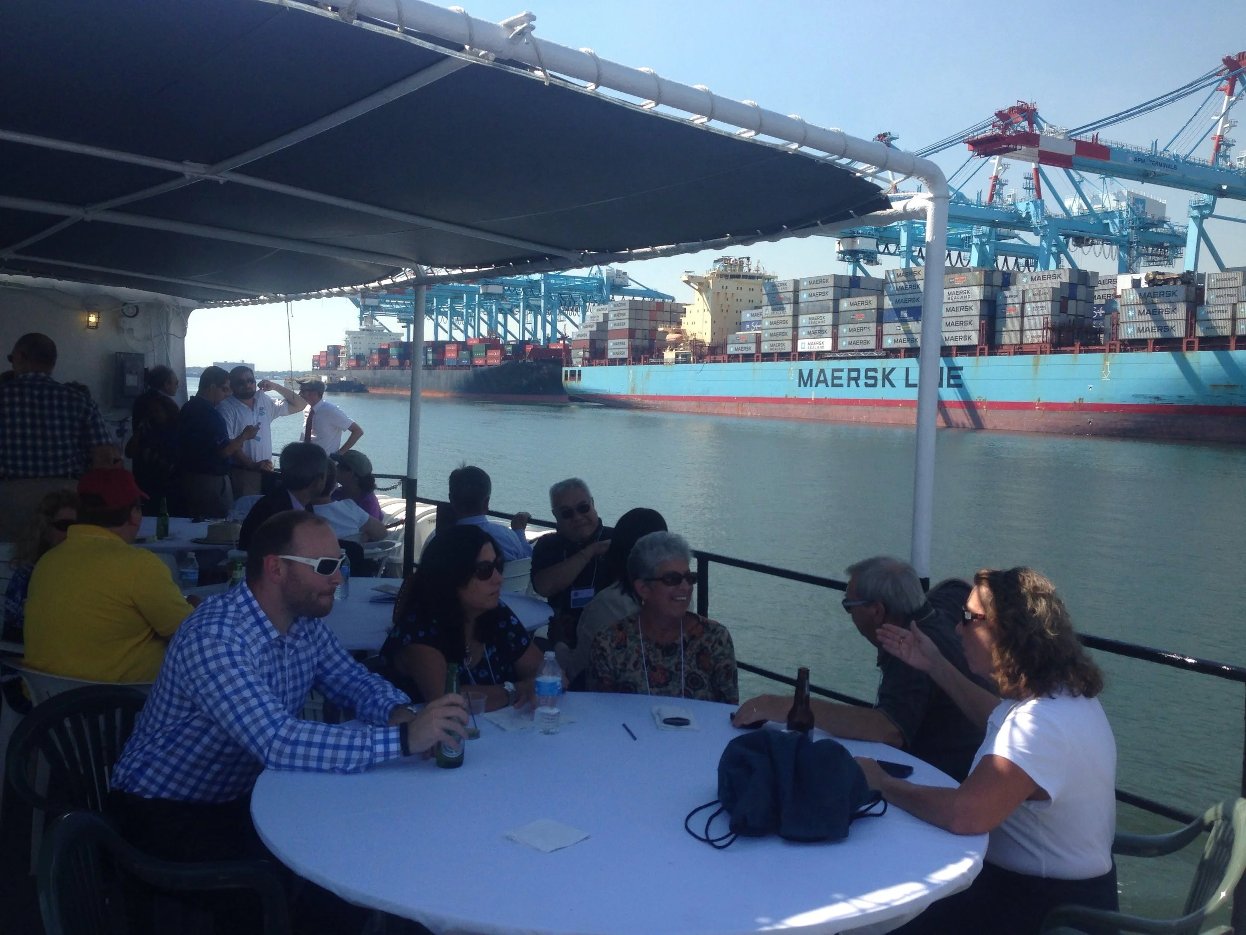 It was great to eat on the upper deck while watching industrial cranes offload. 