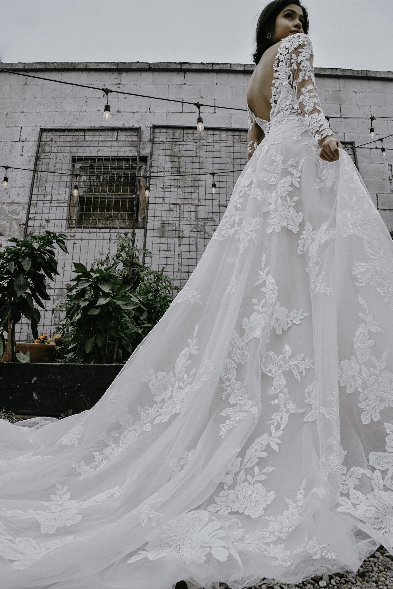 Long Cape Sleeve Chiffon Lace A Line Wedding Sweep Train Bridal Dress –  TulleLux Bridal Crowns & Accessories