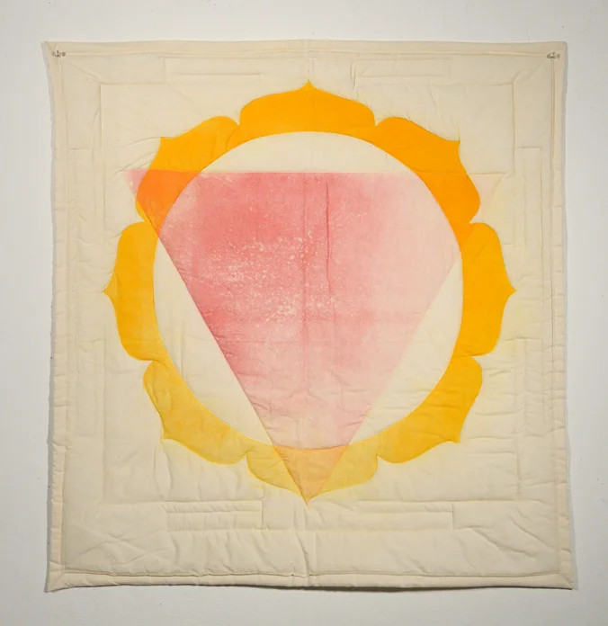 Untitled Yantra, oil-based relief print on cotton, machine quilted with batting and thread. 2013