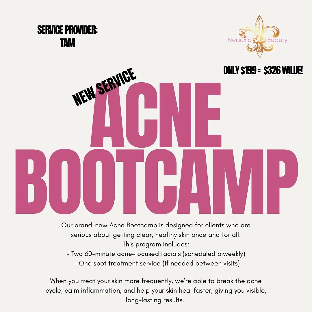✨New Service Alert w/ Tam✨
Please read below or click the link in bio for all details🚨

Welcome to our Acne Bootcamp with Tam! This program is for clients who are ready to tackle their acne head-on and finally achieve clear, confident skin💪🏽

This
