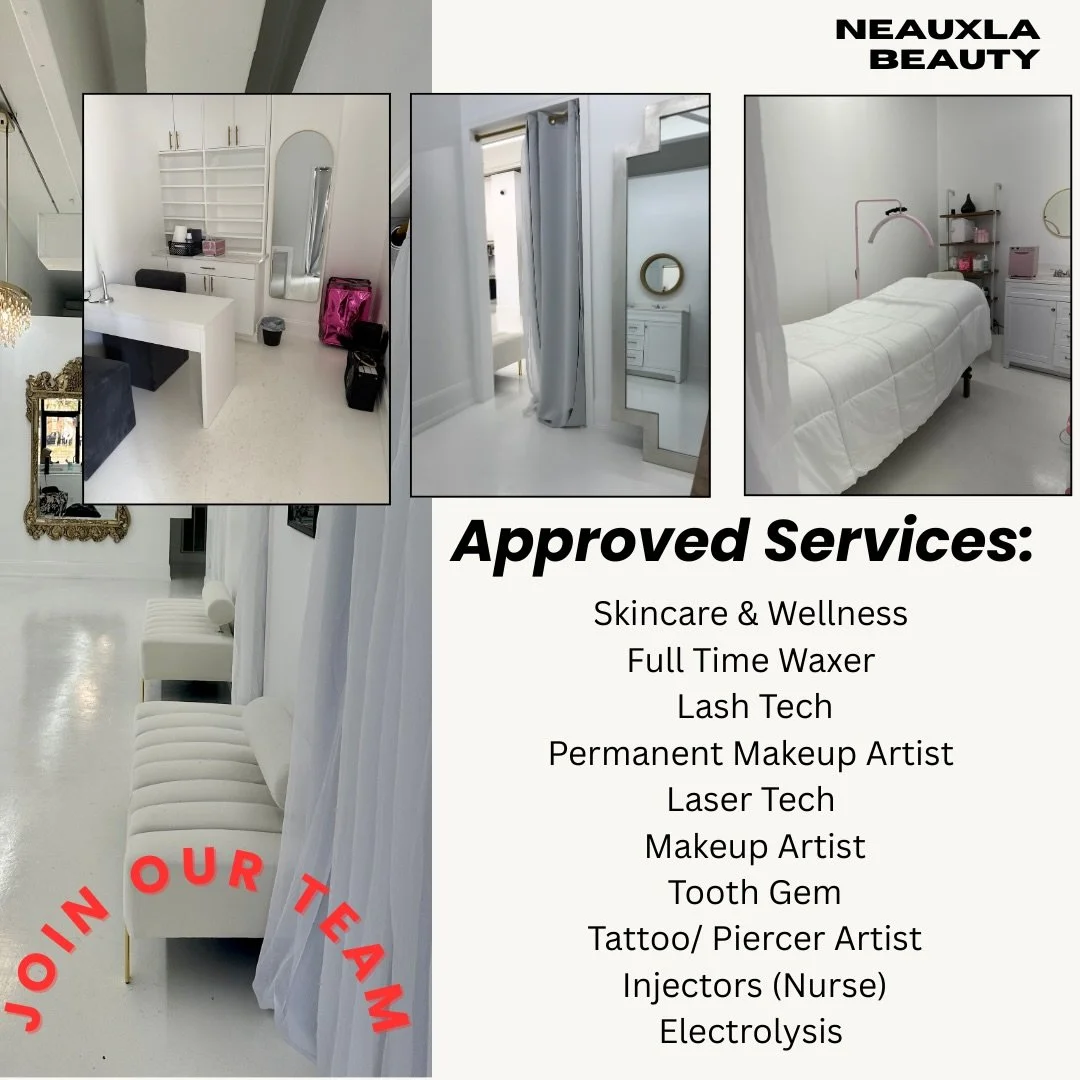 Neauxla Beauty is currently seeking licensed beauty professionals to join our team. We offer a modern, high-traffic workspace featuring private suites, client amenities, front desk support, and an integrated booking system designed to elevate and sup