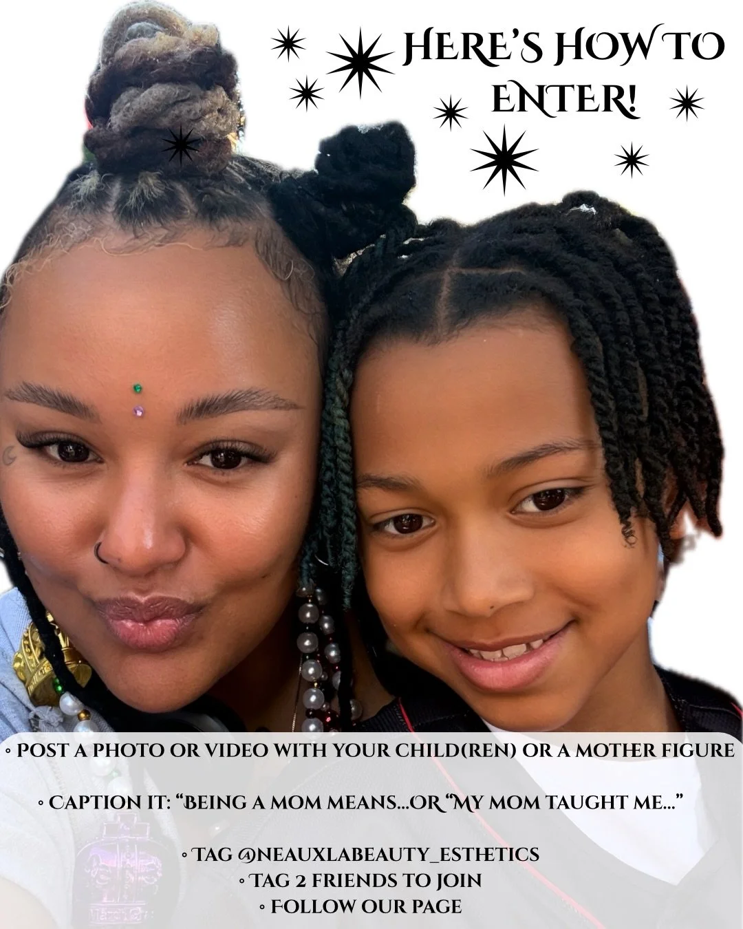 💐 MOTHER&rsquo;S DAY GIVEAWAY 💐 

Being a mom is a full-time job&hellip; and you deserve to GLOW ✨ 

Join our Mom Glow-Up Challenge for a chance to win a FREE FACIAL 💆🏽&zwj;♀️ 

Here&rsquo;s how to enter: 
1. Post a photo or video with your child