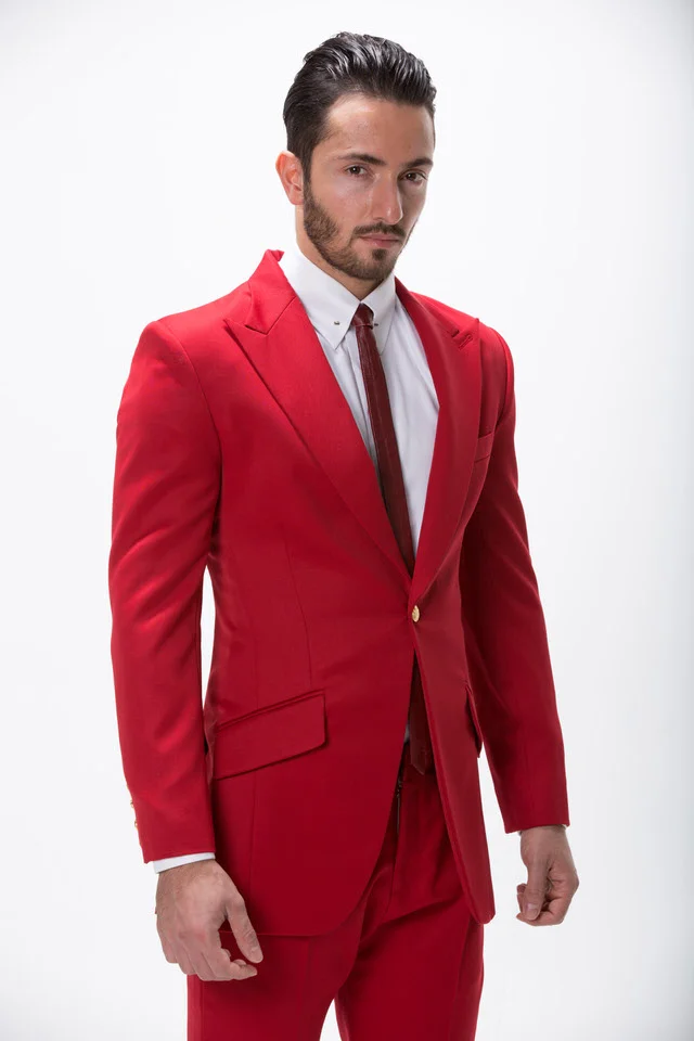 Red Peak-Lapel Suit
