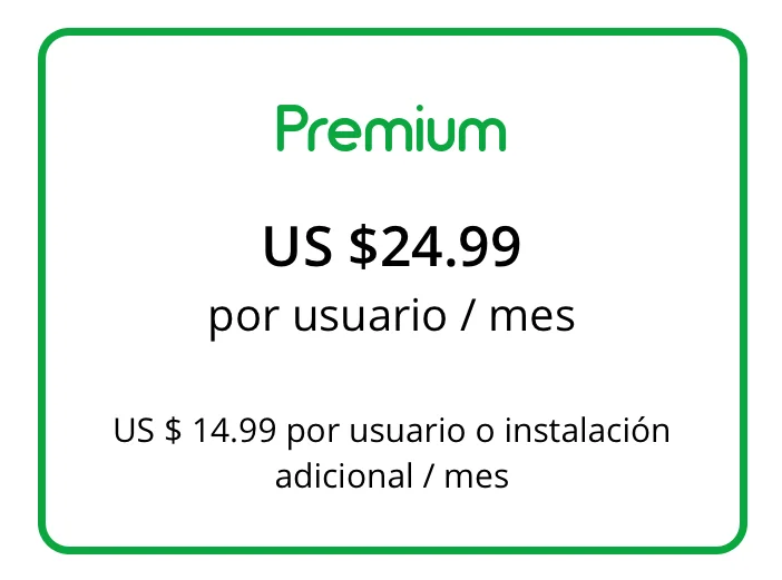 La cuenta Premium incluye lo de Business , más: > Selección de máximo 7 fuentes de emisión de gases de efecto invernadero por instalación. > Registro de acciones dirigidas de reducción y remoción de la huella de carbono. > Control de la huella hídrica organizacional. > Configuración de registro por año natural o fiscal. > Ajuste y cierre contable de registros por tipo de impacto ambiental y fecha. > Soporte preferencial 24/7 con 4 horas de tiempo de respuesta.