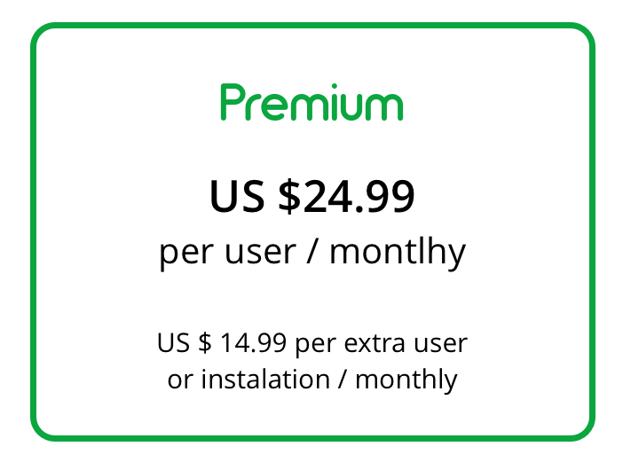 The Premium account includes the Business , plus: > Selection of maximum 7 sources of greenhouse gas emissions per facility. > Record of directed actions of reduction and removal of the carbon footprint. > Control of the organizational water footprint. > Record configuration by calendar or fiscal year. > Adjustment and accounting closing of records by type of environmental impact and date. > 24/7 preferential support with 4 hours of response time.