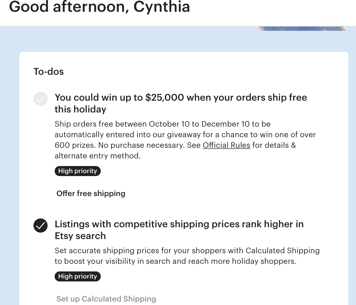 Notice I received from Etsy when I logged on to my shop site this fall.