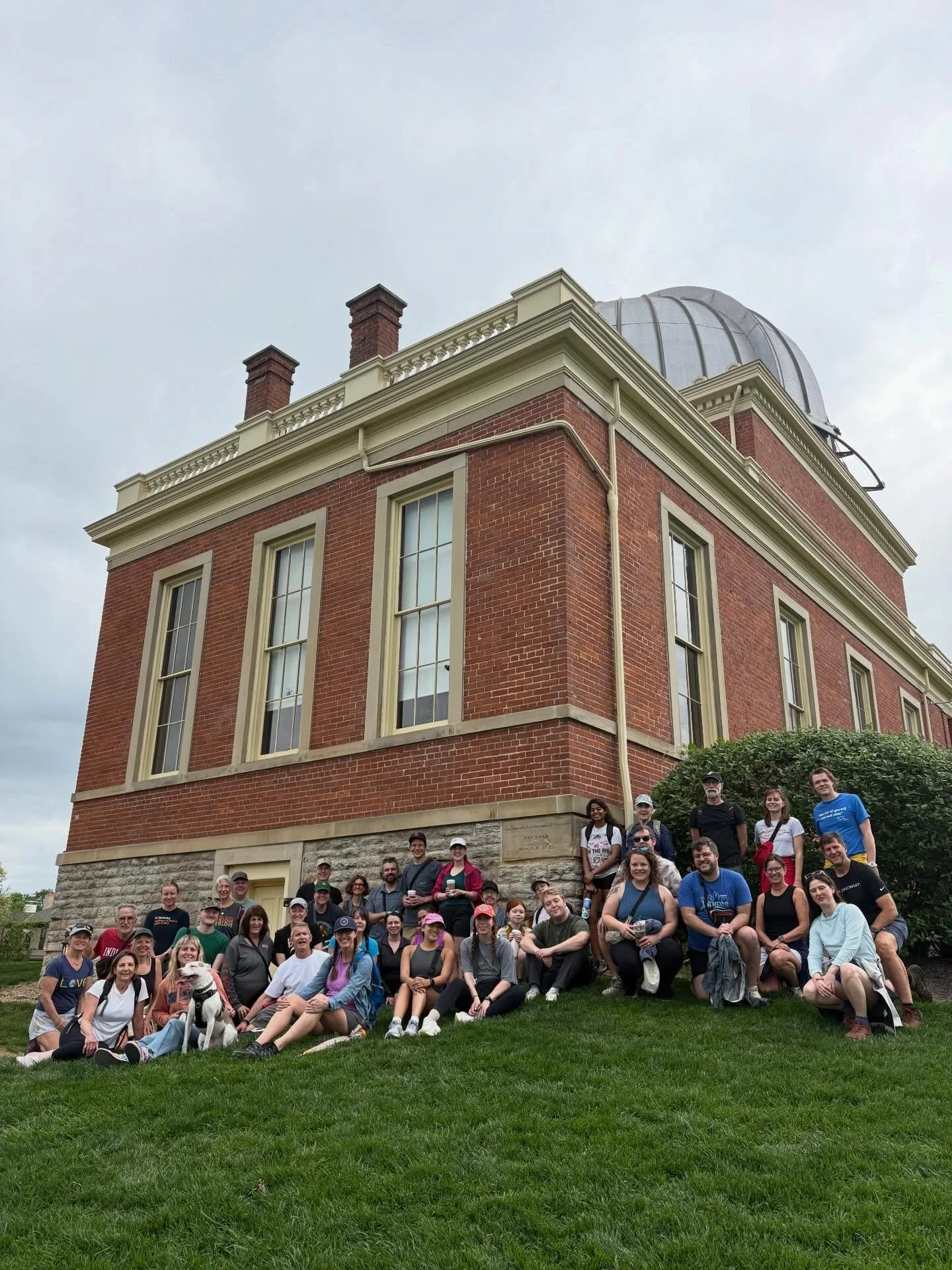 Another awesome community hike on Saturday! We wandered the steps and hills of Mount Lookout, East Hyde Park, and trails of Ault Park.

We paused for a moment at the @cincinnatiobservatory for a group photo. 

Why the strange perspective? Well, we wa