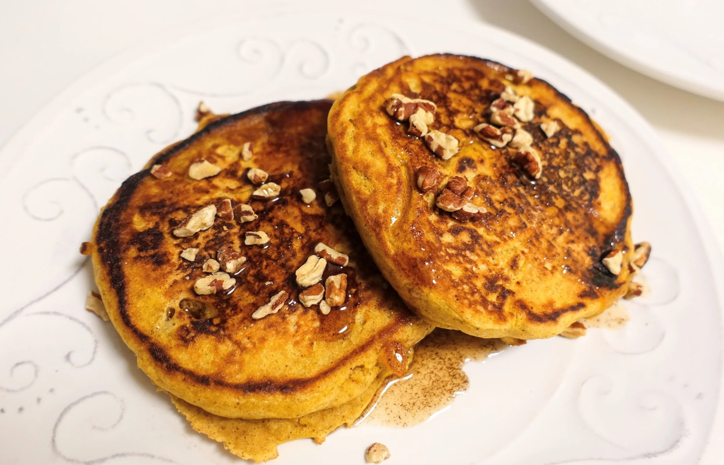 Pumpkin Spice Pancakes with Vanilla Cinnamon Syrup (Vegan)