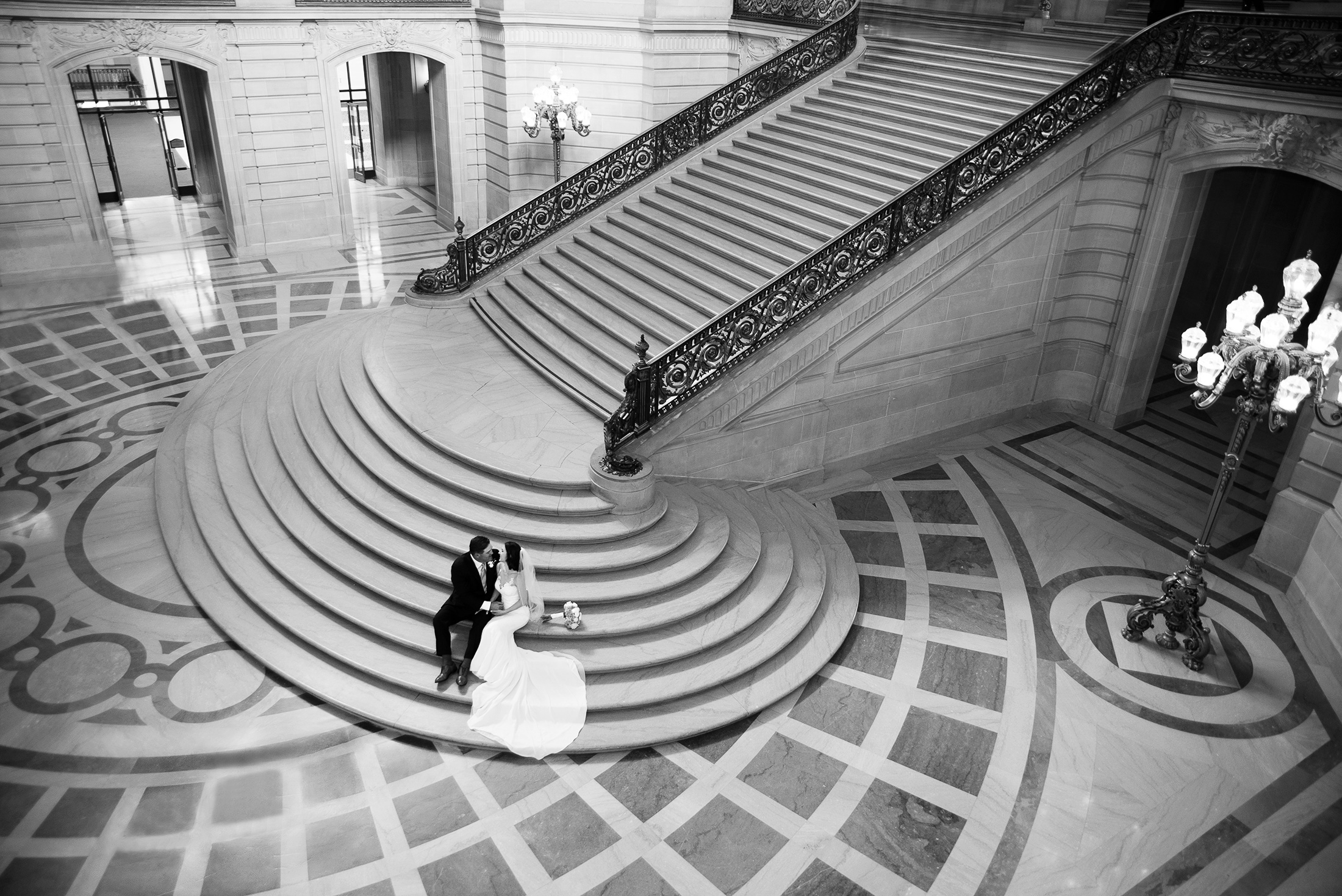 SF City Hall staircase wedding photography