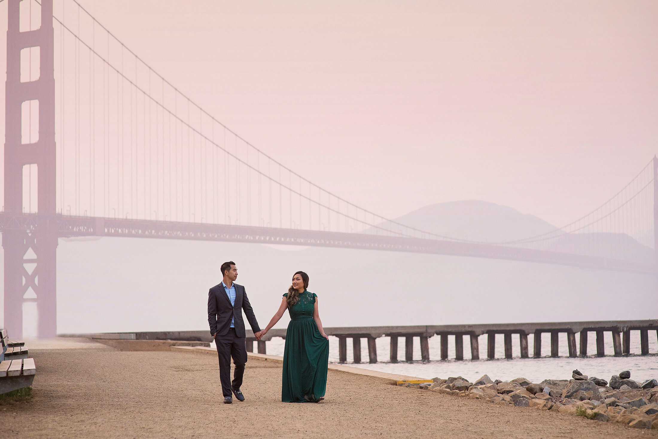  Engagement photography at Crissy Field in San Francisco with the Golden Gate Bridge as a background 