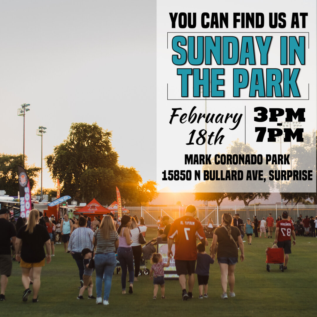 We'll be at Sunday in the Park today (Sunday) from 3pm-7pm. Come by for wood-fired pizza and fresh pasta!

Mark Coronado Park
15850 N. Bullard Ave.
Surprise, AZ 85374