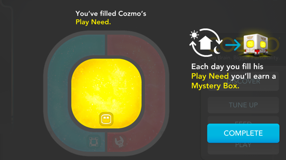 Everyday, users had to fill Cozmo’s “Repair”, “Play” and “Feed” meters