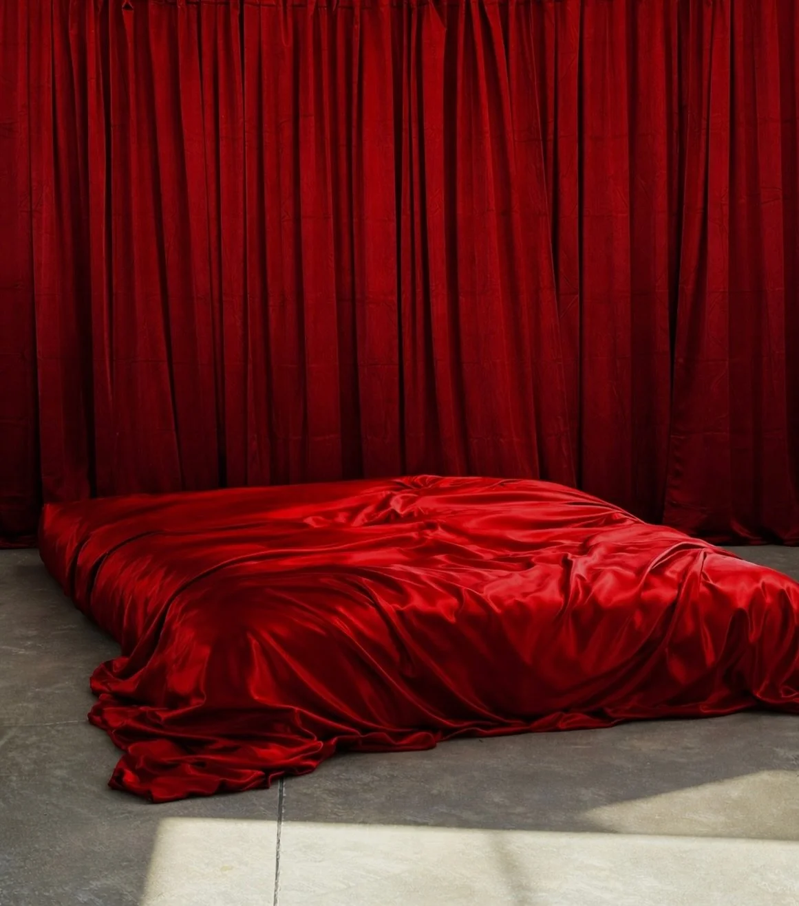 BYOB: Bring your own bed. Just a fun little mock up of one of the many possibilities for using our red curtains. Perfect for the upcoming holiday ❤️🩷❤️😘