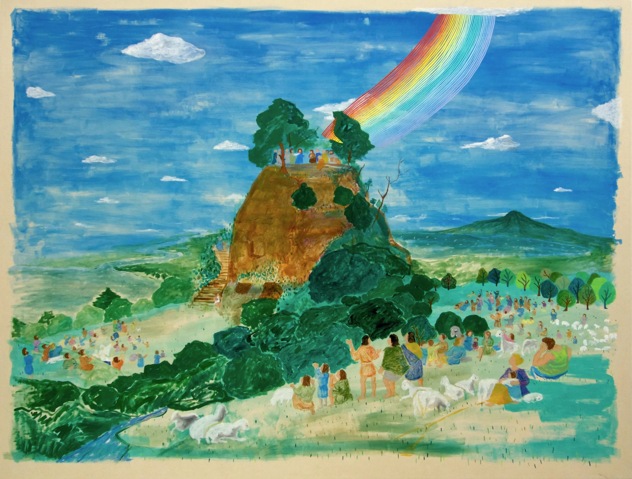 The Sermon on the Mount (After Claude Lorrain & David Hockney), mixed media on canvas, 84 × 64 in, 2025