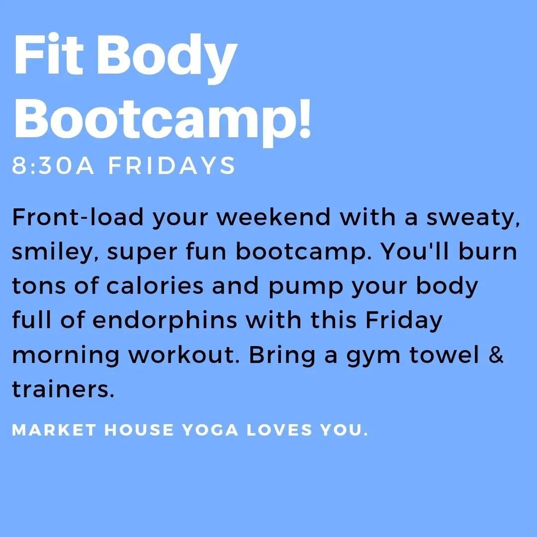 Bootcamp every Friday at 8:40a starting tomorrow 💪 and 10a Flow Yoga on Fridays 🙌. Double up, level up! &euro;15 for a drop in, &euro;65 for a 5 class pass. Book on the mindbody app, at or markethouseyoga.com, or chance a drop in (we usually have s