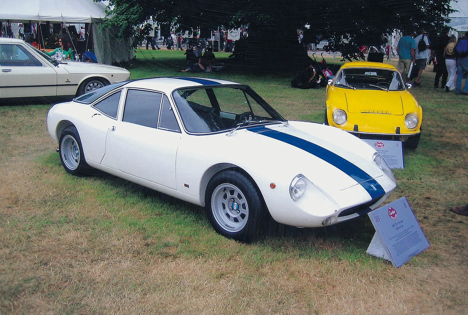 A De Tomaso Vallelunga Coupe prototype with hinged rear body section for engine access.