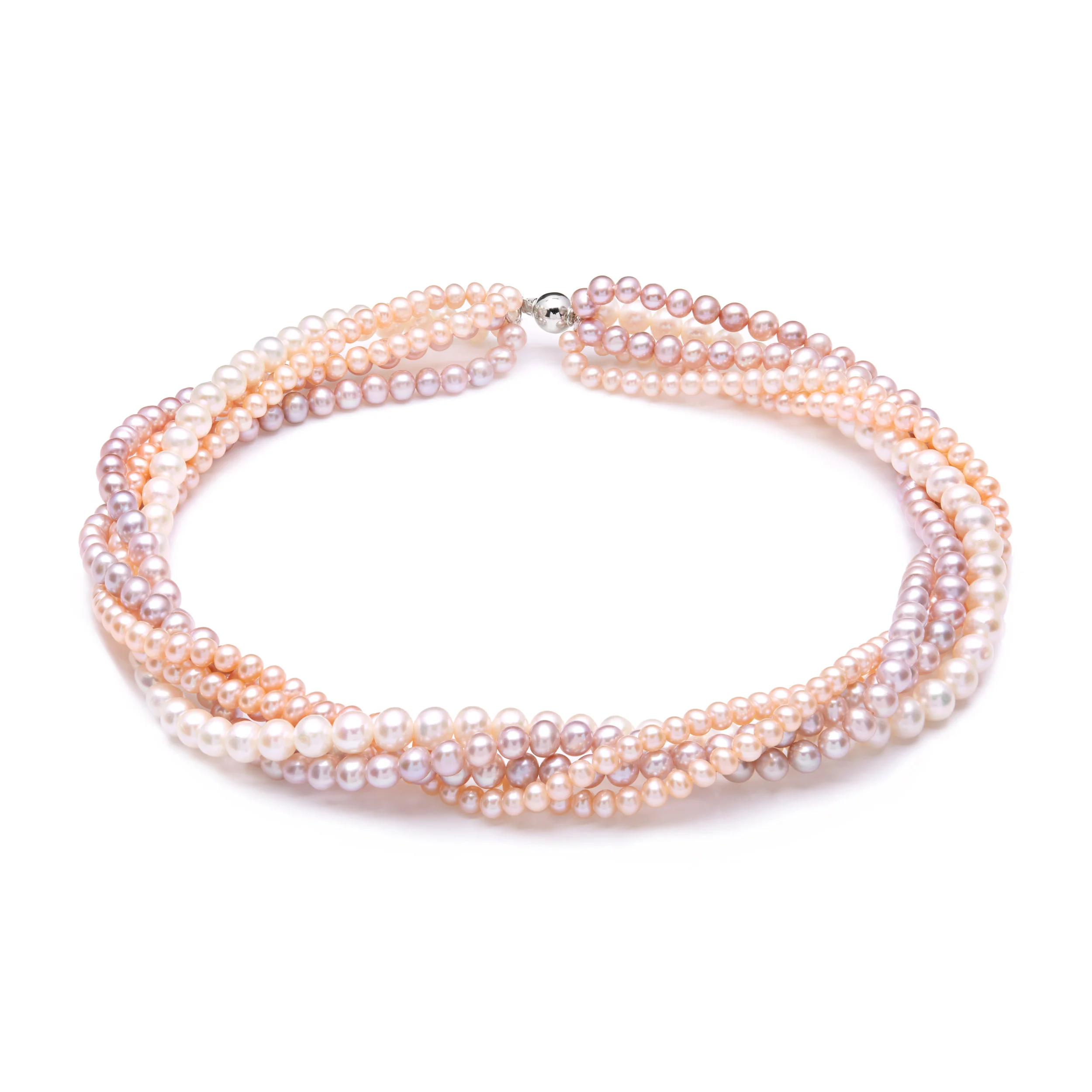 Pink Five Row Twisted Pearl Necklace 