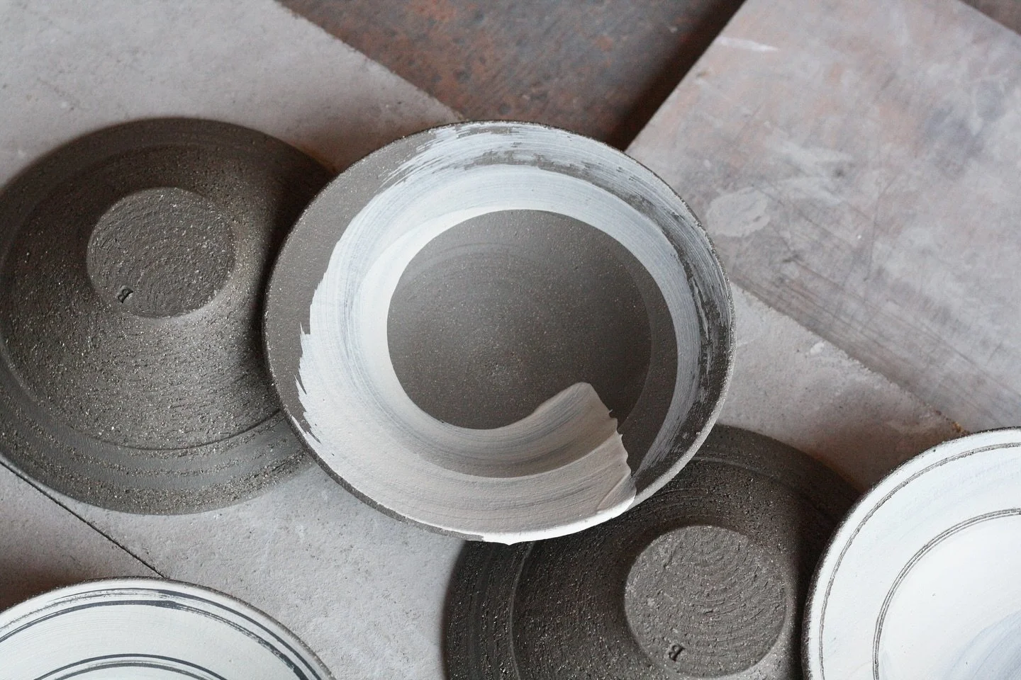 Great to have slip decoration back underway in the studio. Things are drying quite slowly, but all the extra space is meaning I can keep making new work as everything else firms up for turning and finishing. I&rsquo;m still a bit overwhelmed by the s