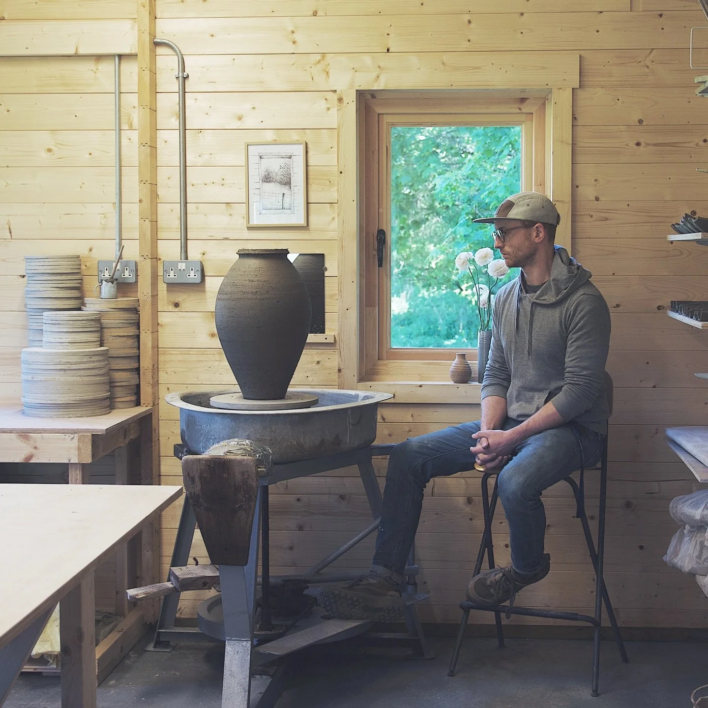 A jar made in 2 sections. Thrown in a very groggy stoneware, joined and shaped on the kick wheel after stiffening things up with the gas blaster. Feeling much more confident with this process after a masterclass with @adamsapotter at @whichfordpotter