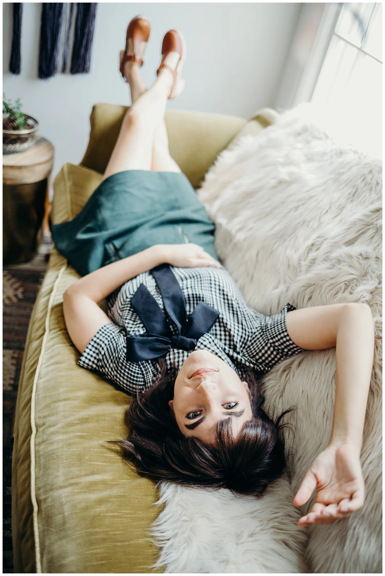 Madewell Green Skirt that makes my eyes pop along with a poussy bow tie