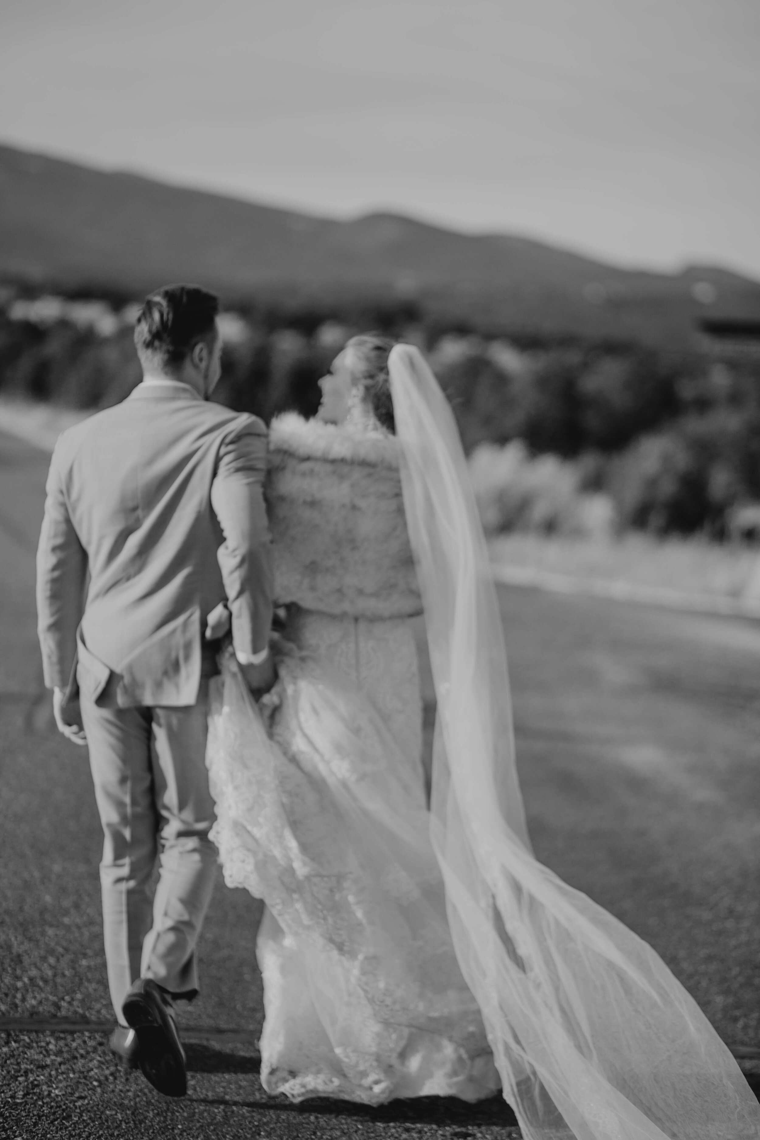 black and white photograph of bride and groom 