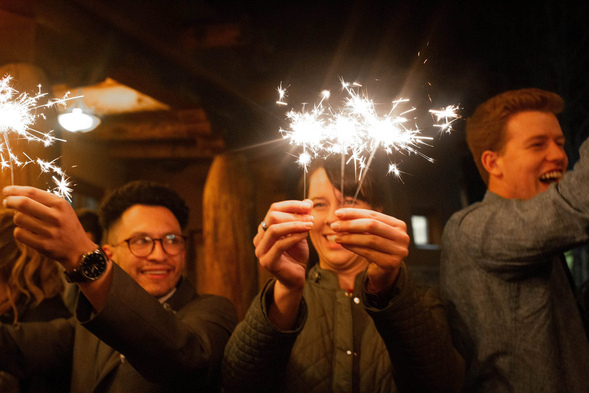 sparklers at a wedding reception at Nature Pointe