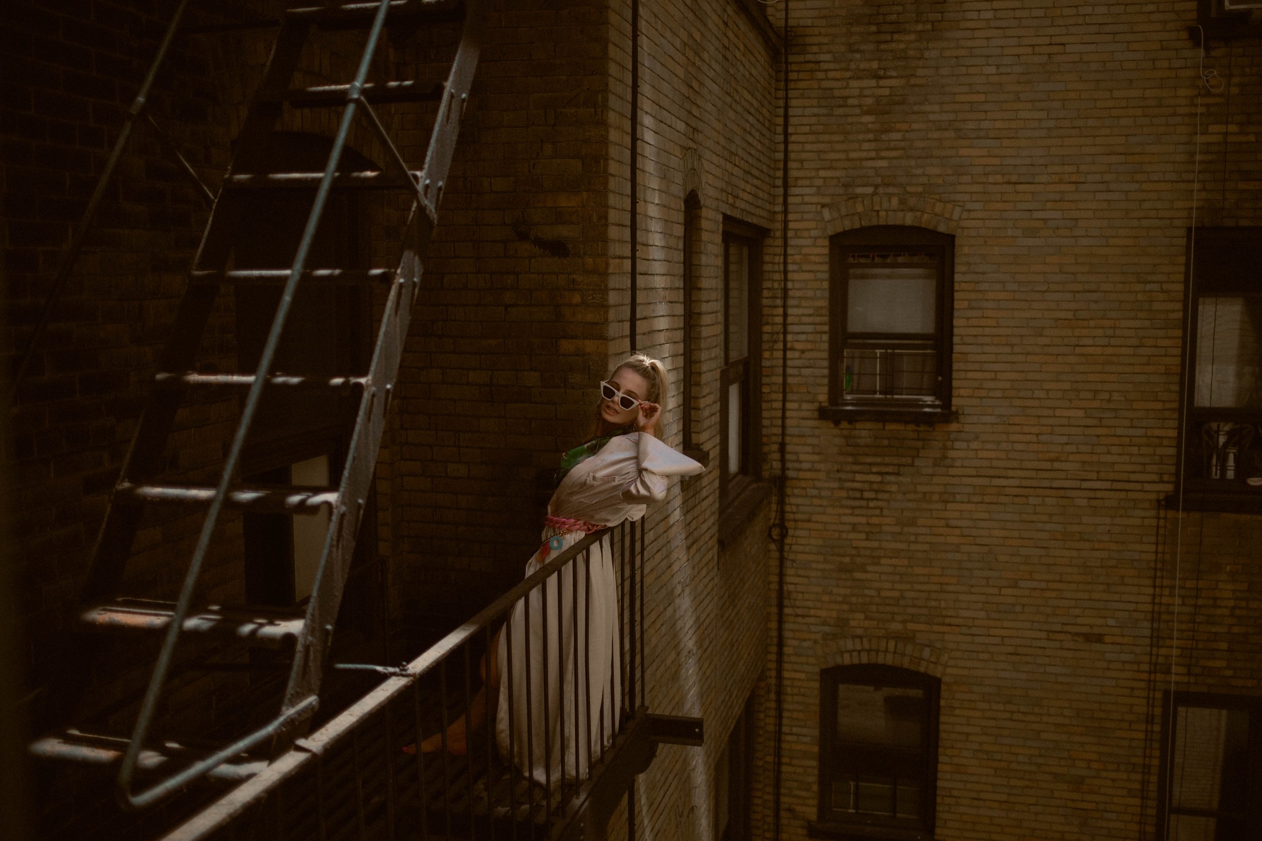 Audrey Hepburn fire escape inspiration photoshoot in NYC