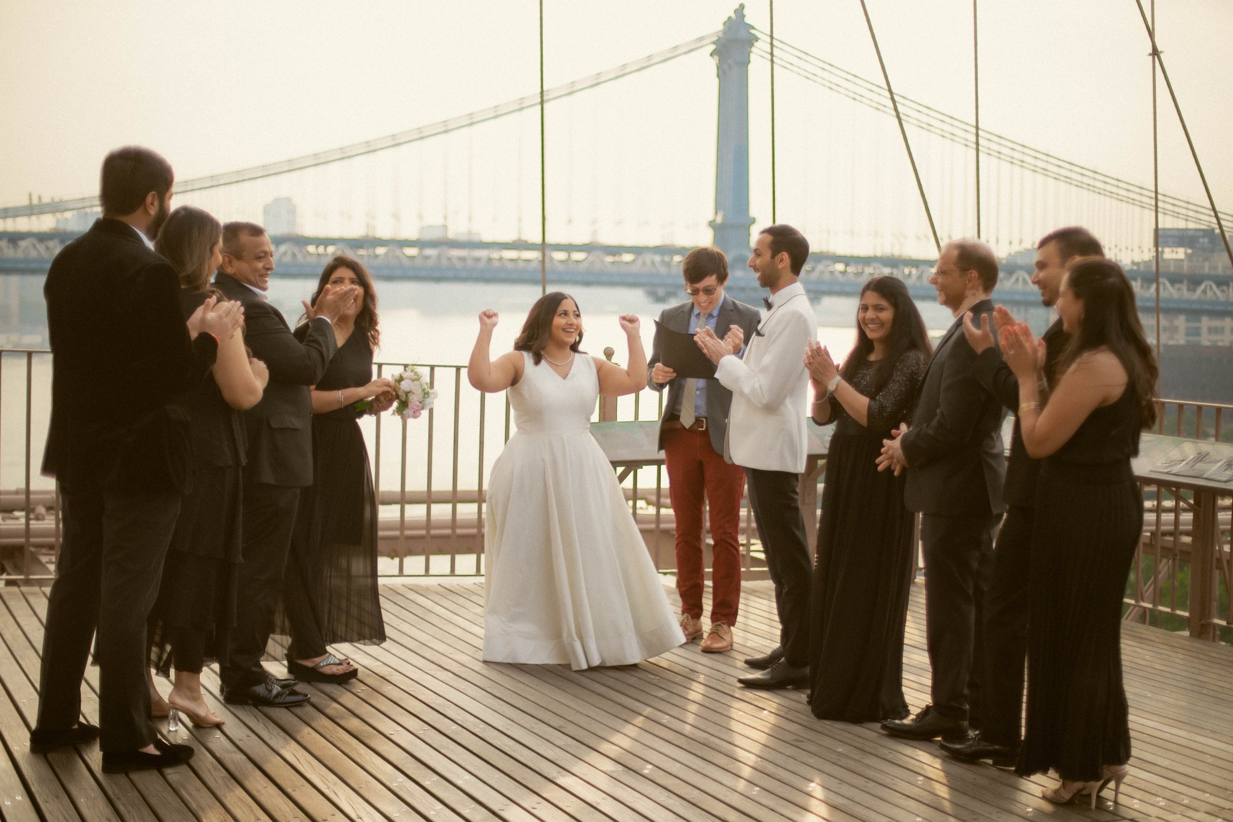  the beauty of a #SunriseWedding on the iconic #BrooklynBridge with Misha and Sahil, as they exchange vows surrounded by breathtaking views