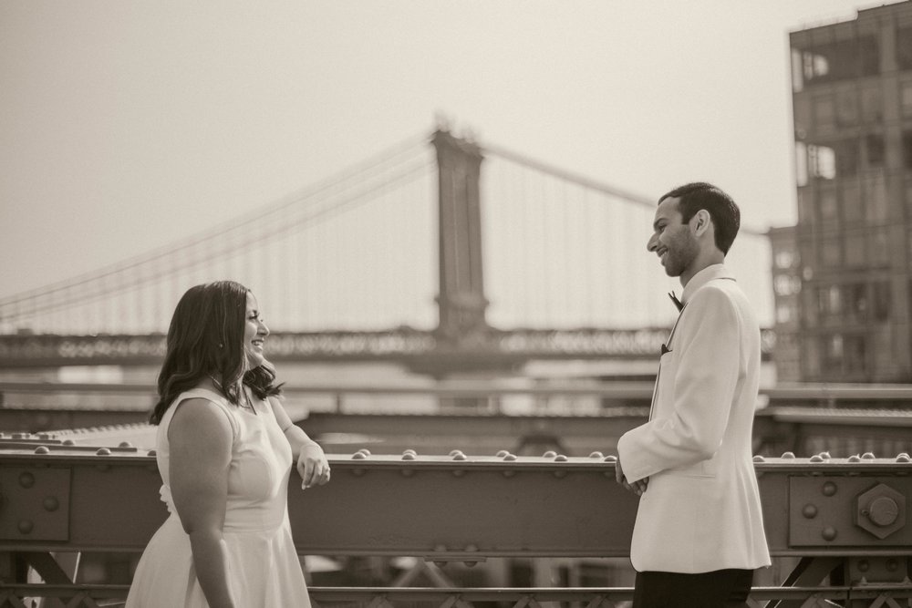 Bride and Groom with manhattan bridge in the background