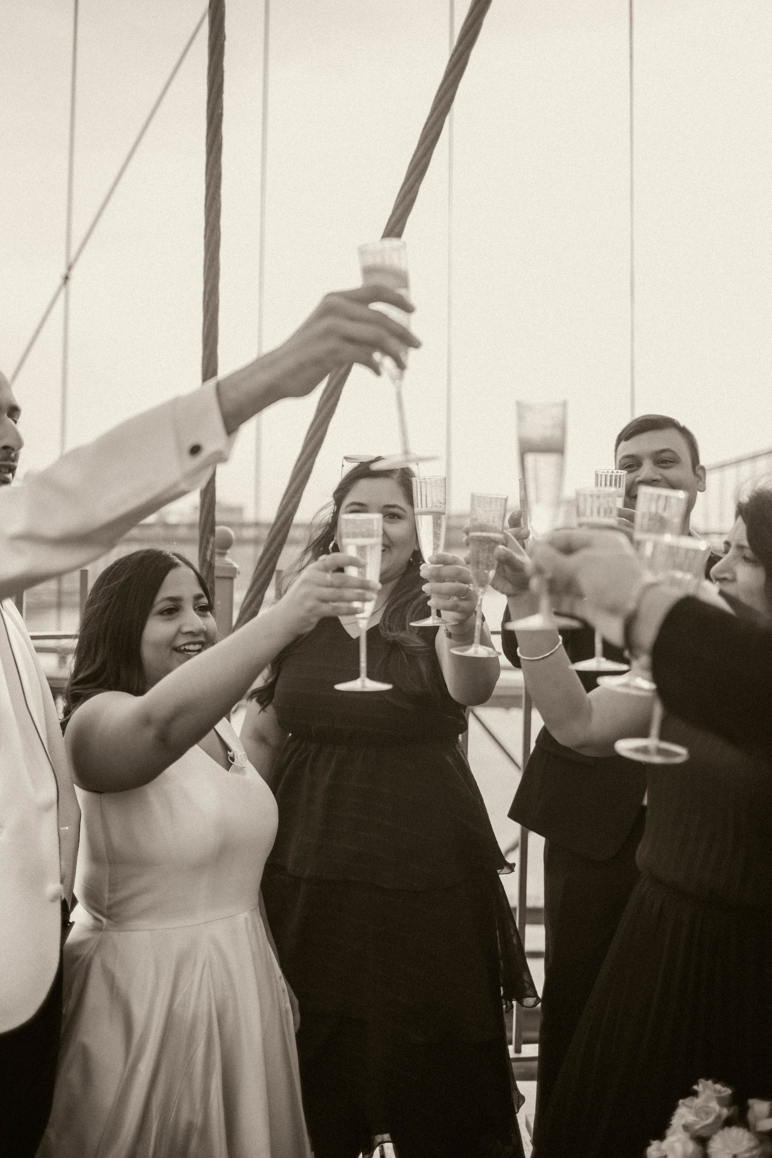 A classy wedding toast on the brooklyn bridge